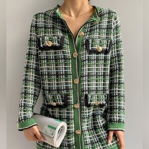 Mango Cotton Tweed Cardigan Sweater Jacket S